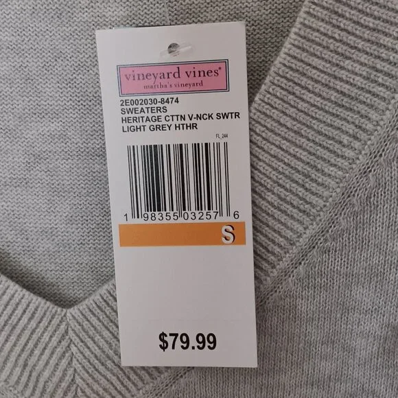 New Vineyard Vines Heritage Cotton V Neck Sweater, size S - Picture 5 of 6